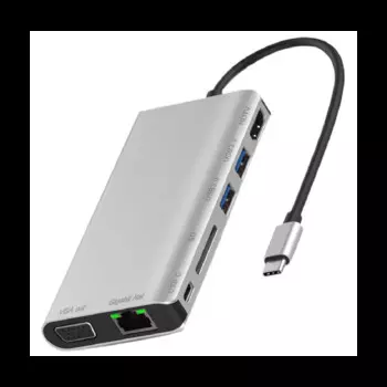 Док-станция типа C 8-в-1 для HDTV + VGA + USB3.0 + SD + гигабитная LAN + PD Type-C док-станция