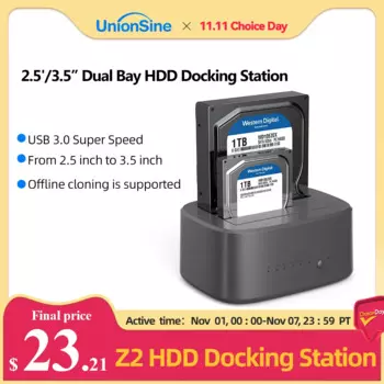 Док-станция UnionSine HDD для жесткого диска 2,5/3,5 дюйма HDD SSD SATA к USB 3,0 HDD док-станция с автономным клонированием с адаптером 12 В 3 А