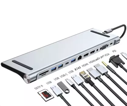 Док-станция VANDESAIL 12 в 1 Type-C | Док-станция MST со стандартным интерфейсом Ethernet, HDMI, DP, USB 3,0 и т. д.