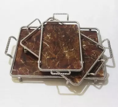 DOLBOVI 3'l Silver Coffee Marble Patterned Glass Marbled tray Set tray поднос plateau de service