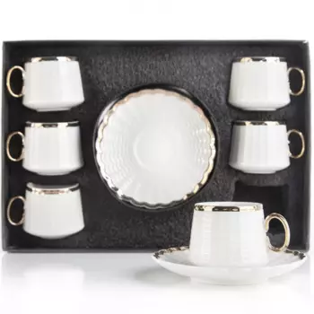 DOLBOVI 6 s Lux Turkish coffee cup Set and Plate Gold Gilt White mug кружка coffee cup cup