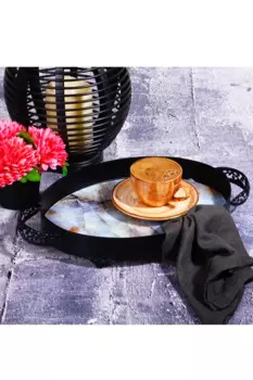 DOLBOVI Black Oval Rainbow Aayakl Handle service Serving tray 35 cm tray поднос plateau de service