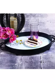 DOLBOVI Oval White Marble Pattern Handle service Presentation tray tray поднос plateau de service