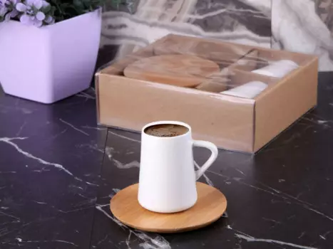 DOLBOVI PORCELAIN 2'LI coffee FNCAN KIT BAMBOO TABAKLI mug кружка coffee cup cup
