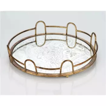 DOLBOVI Porio Tumbled Pattern Mirror Metal Round tray 38x38 tray поднос plateau de service