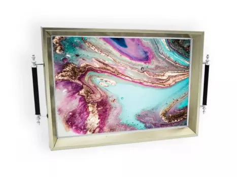 DOLBOVI Symbol Wave Pattern 44x31 cm Wooden tray Silver SERVCE-G123 tray поднос plateau de service