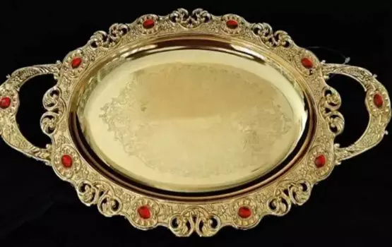 DOLBOVI tray Pedestal Auriferous Oval Red Stone Medium 45X25 Cm tray поднос plateau de service