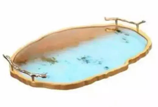 DOLBOVI Zcev 36x48 cm Blue/Gold Patterned Wood Polyester tray TRAY02 tray поднос plateau de service
