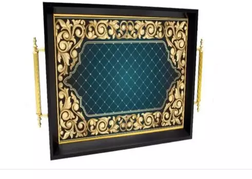 DOLBOVI Zcev Motif Decorated Wooden Serving tray Black SERVCE-S122 tray поднос plateau de service