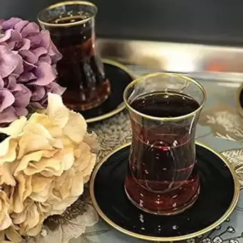 DOLBOVISembol Zcev 12 Piece Gilt Glass Tea cup Pad BLACK/GOLD mug кружка coffee cup cup tazas