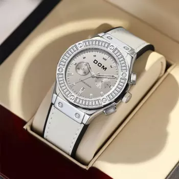 DOM новые модные женские часы с бриллиантами, роскошные Брендовые женские повседневные Кварцевые водонепроницаемые наручные часы с кожаным ремешком