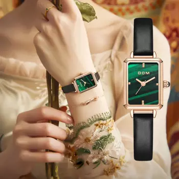 DOM женские часы с маленьким зеленым диском модные роскошные трендовые повседневные водонепроницаемые женские часы с кожаным ремешком