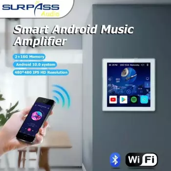 Домашний кинотеатр стерео звук Wifi BT настенный усилитель 4 ''сенсорный экран Android Поддержка голосового управления Дистанционное управление музыкальный плеер