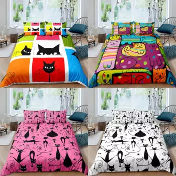Домашний текстиль, роскошный комплект постельного белья 3D с мультяшным котом, пододеяльником и наволочкой, Детский Комплект постельного белья размера AU/EU/UK/US Queen и King