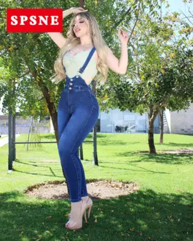 Домашняя одежда, комбинезоны с ремешками в молодежном стиле, женские джинсы, отличное соотношение талии и бедер, облегающие длинные брюки