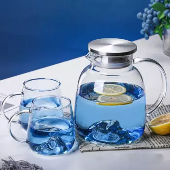 Домашняя стеклянная соковыжималка, прозрачные кастрюли для воды, чашки, синий градиент, большая емкость, кувшин для воды, нагрев, толстые стеклянные соковыжималки, набор