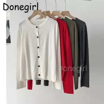 Donegirl женский 2024, осенне-зимний свободный вязаный кардиган на пуговицах, свитера, женский трикотаж с длинными рукавами