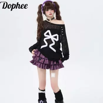 Dophee ленивая Летняя женская Солнцезащитная кофта Спайс для девушек с бантом универсальная свободная Прозрачная Футболка с круглым вырезом и длинным рукавом 2024