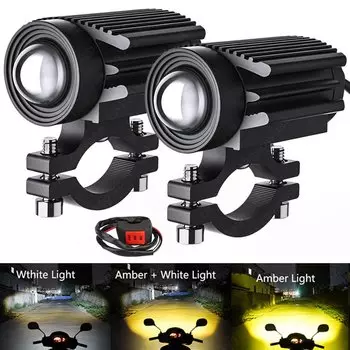 Дополнительные точечные светильники, фонари для мотоцикла, лампа головного света 12-80 в, двухцветная, белая/Янтарная, универсальная противотуманная лампа