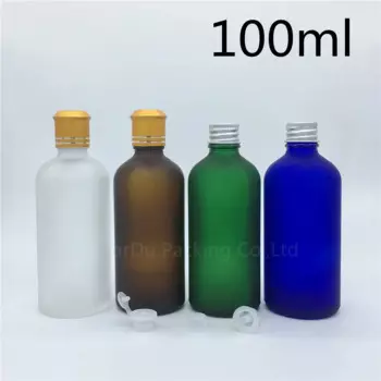 Дорожная бутылка 100 мл зеленая/синяя/Янтарная/прозрачная матовая стеклянная бутылка, флакон для эфирного масла с алюминиевой крышкой 10 шт./лот