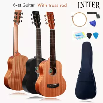 Дорожная гитара INITER 30 дюймов, мамедовая деревянная маленькая гитара, подходит для начинающих и детей с ферментным стержнем
