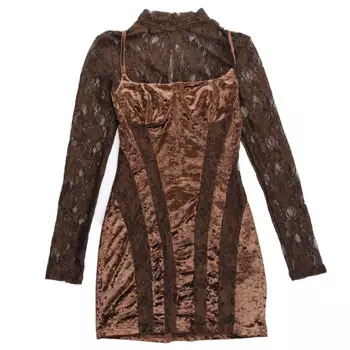 Douhoow женское сексуальное облегающее бархатное кружевное платье с длинным рукавом, одежда, удобное платье