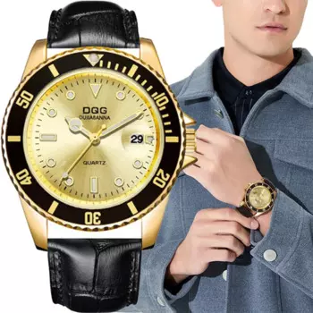DQG модные брендовые мужские часы, роскошные кварцевые мужские деловые повседневные часы, наручные часы с календарем и кожаным ремешком, часы