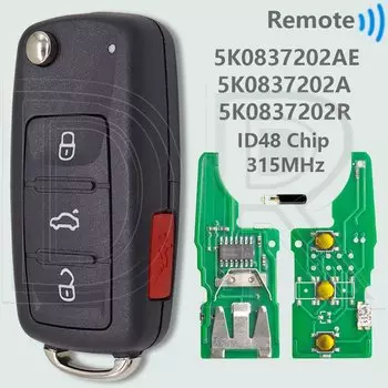 DR 5K 0837202 AD/AJ/AE/AK... ID48 чип 315/434 МГц автомобильный дистанционный ключ для VW Golf 6 Jetta Tiguan Touran Beetle Eos Seat Skoda Fabia