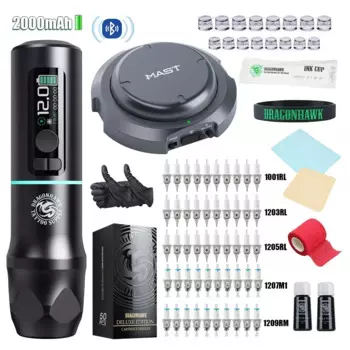 Dragonhawk X20 PRO Беспроводная ручка для татуировки, набор машин с мачтой, Bluetooth, педаль для татуировки, набор картриджей