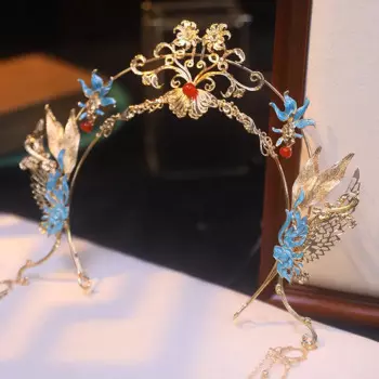 Древняя сказочная заколка Hanfu Luan Feng для волос Корона цветок диановый кулон для бровей