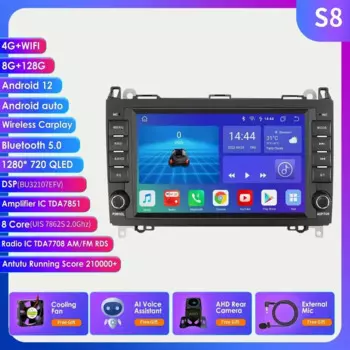 DSP Carplay 4G-LTE 8 дюймов Android 14 автомобильный радиоприемник мультимедийный плеер для Mercedes Benz W169 W245 B200 W906 Sprinter W639 Vito авторадио