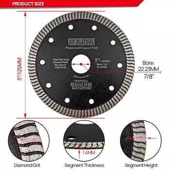 DT-DIATOOL 5 шт. 115/125 мм дисковая пила Алмазный турбо-керамический отрезной диск Керамическая плитка Мраморный гранит Резка камня