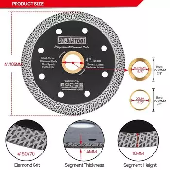 DT-DIATOOL Алмазный диск для резки камня 4-9 дюймов