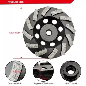 DT-DIATOOL шлифовальный стакан для бетона, гранита с резьбой M14 или 5/8-11, диаметр 100/115/125/180 мм, шлифовальный диск
