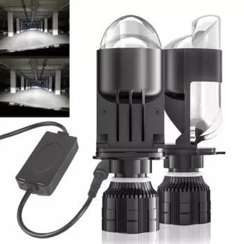 Автомобильная лампа с двумя объективами, мини светодиодные лампы H4, фары для автомобилей, дальний свет, ближний свет, проектор Canbus Turbo Fan 6000k, белое освещение