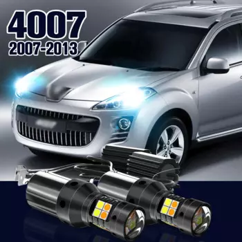 Двухрежимный указатель поворота + дневные ходовые огни, 2 шт. светодиодные лампы DRL для Peugeot 4007, аксессуары 2007-2013 2008 2009 2010 2011 2012