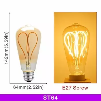 Duncelri Светодиодная лампа в форме сердца ST64 G80 G95 G125 Теплый белый