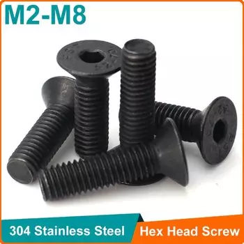 DUOJI черные болты с шестигранной головкой и плоской потайной головкой из нержавеющей стали 304 M2-M8