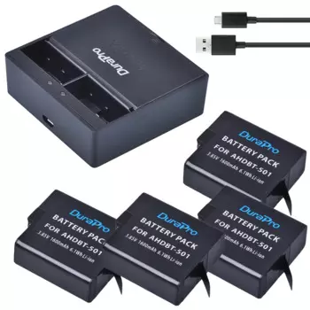 DuraPro 4 шт. 1600 мАч AHDBT-501 AHDBT 501 батарея + двойной USB зарядное устройство для камеры Gopro 5 Hero5 Go pro 5 Экшн-камера