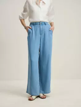 DUSHU женские прямые джинсы 2024, летние тонкие джинсовые синие широкие брюки, драпированные джинсы с высокой талией из ацетата 24DS82104