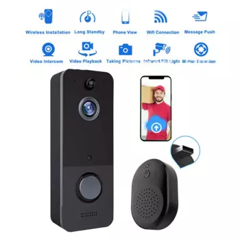 Дверной звонок 1080P, Wi-Fi, Двухсторонняя аудиосвязь, кольцевой пульт дистанционного управления для дверей, мини-камер