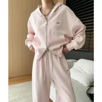 Двойная молния, ленивая повседневная толстовка с капюшоном, широкие брюки на шнурке, костюм ранней осени, новый стиль, толстовка