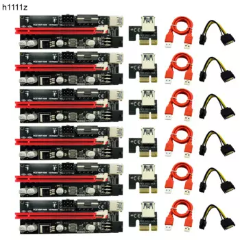 Двойная светодиодная Райзер-карта VER009S, 6 шт., PCI Express от 1X до 16X 0,6 м, USB 3,0 кабель 6Pin Molex Power для майнинга биткоинов