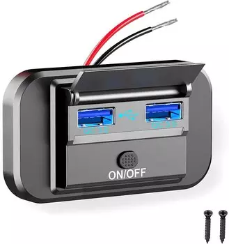 Двойная USB-розетка для автомобильного зарядного устройства, адаптер питания с кнопкой переключения, пылезащитная крышка 12 В/24 В для мотоцикла, грузовика, квадроцикла, лодки