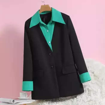 Двойной черный костюм, пальто для женщин, одежда на весну и осень, куртки, новинка 2023, модная контрастная рубашка, блейзеры, костюмы jp920