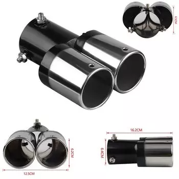 Двойной выходной наконечник выхлопной трубы автомобиля из нержавеющей стали, с наклонным краем, универсальный глушитель, черный + серебристый, внешние принадлежности автомобиля
