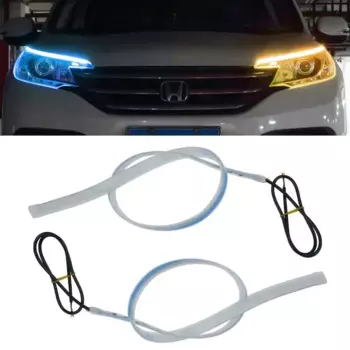 Двойные Гибкие Светодиодные Дневные Ходовые Огни 30 См Для Автомобиля С Ледяным Синим Указателем Поворота, Желтый Стоп-сигнал