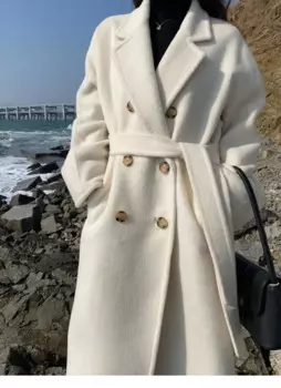 Двубортное двустороннее шерстяное кашемировое шерстяное пальто с поясом высококачественное шерстяное пальто для женщин