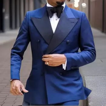 Двубортные свадебные смокинги, мужские костюмы, темно-синие мужские пиджаки для жениха, тонкий костюм из 2 предметов, куртка, брюки
