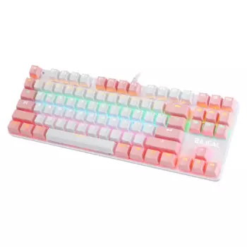 Двухцветная клавиатура BAJEAL K100, 87 клавиш, зеленая ось, USB-проводная механическая игровая клавиатура (белый + розовый)
